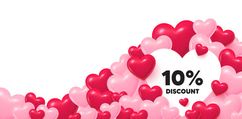 Discount heart shaped bubble. 3d hearts love background. 10 percent discount tag. Sale offer price sign. Special offer symbol. Valentines day greeting card. Cute 3d hearts. Vector © blankstock
