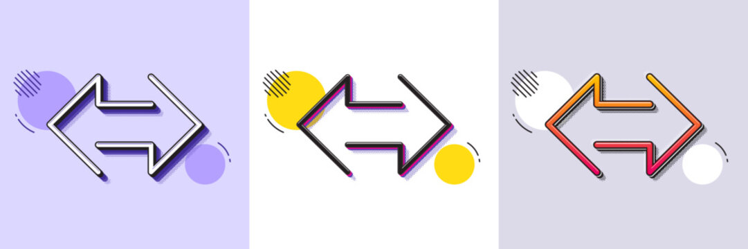 Sync arrows line icon. Halftone dotted pattern. Gradient icon with grain shadow. Communication Arrowheads symbol. Navigation pointer sign. Line sync icon. Various designs. Vector