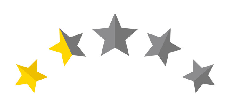 Five star rating scale with two highlighted gold stars and three gray stars customer feedback concept simple flat design for review score quality level ranking system clean modern icon