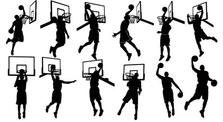 Basketball Player Silhouettes: Dunking, Jumping, Shooting - Action Poses © rokok