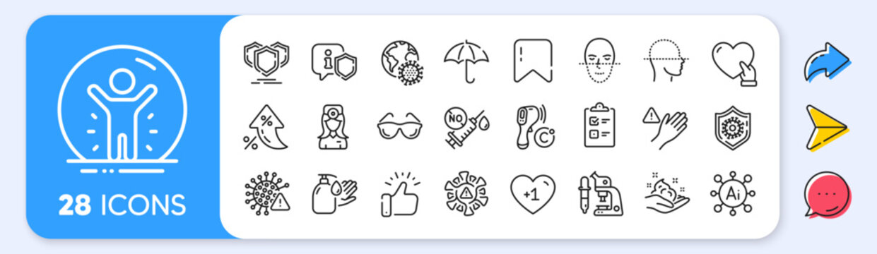 Wash hands, Dont touch and Coronavirus pandemic line icons. Interest rate, AI generate, Inflation icons. Pack of Covid virus, Eyeglasses, Skin care icon. Vector