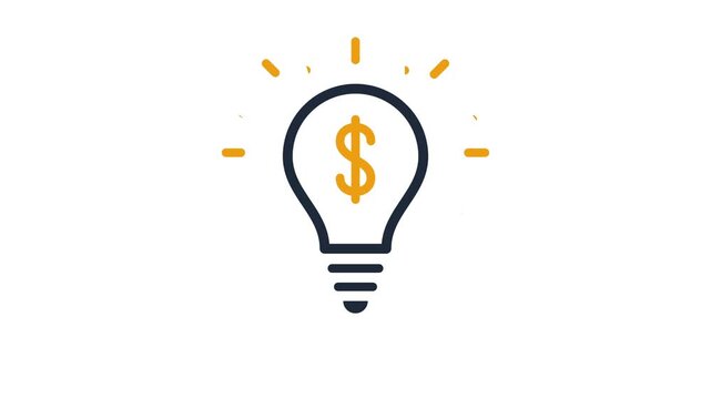 Animated dollar sign light bulb on white background