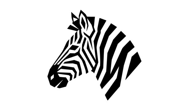 Minimal zebra head silhouette white and brown abstract animal vector illustration isolated on white background