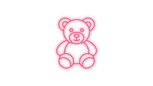 Pink neon teddy bear animation on white background