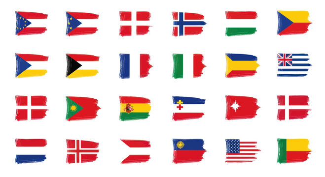 Collection of Brush Stroke National Flags - International Symbols