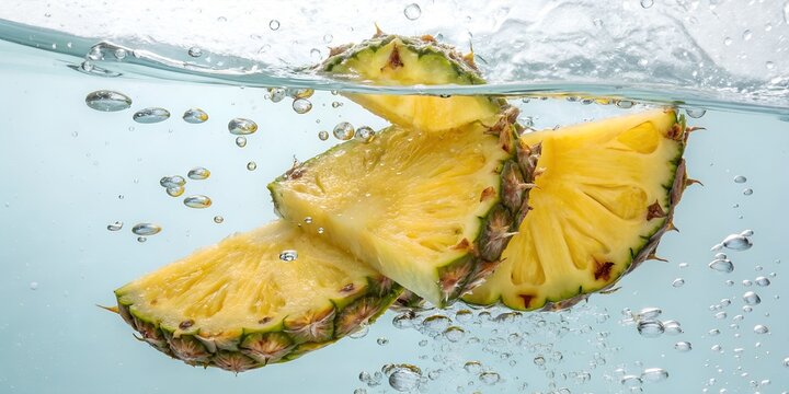 pine apple pices in water splash