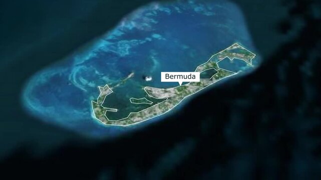 Satellite view zoom into highlighted Bermuda island map