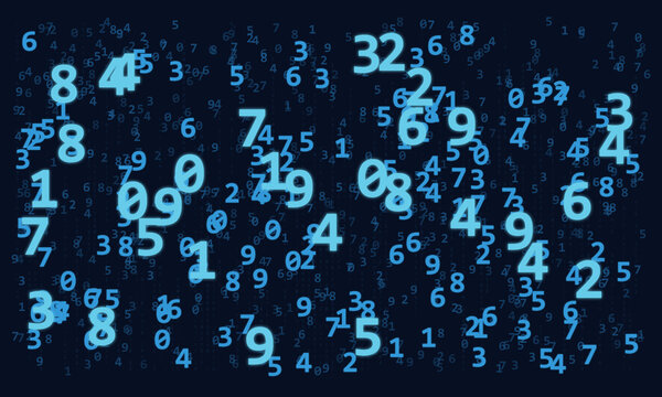 Abstract digital background with scattered blue numbers on a dark background data and technology concept