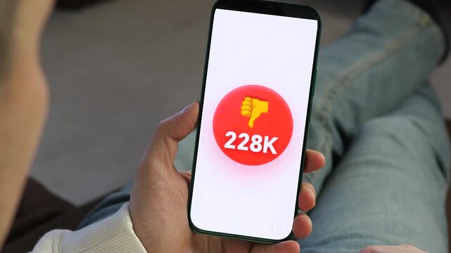 Watch viral social media backlash in real-time as a dislike counter skyrockets from 209K to 296K. Perfect for content on cyberbullying, negative feedback, and influencer crisis management. High-impact