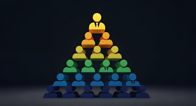 Stacked pyramid of colorful human figures in business concept