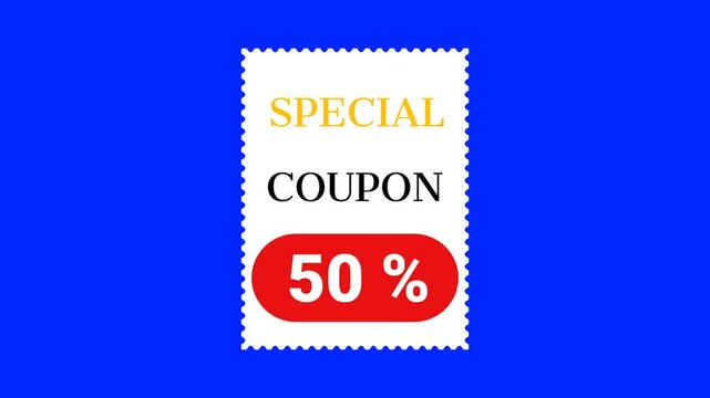 Special Coupon Discount Animation With Fifty Percent Promotional Offer.