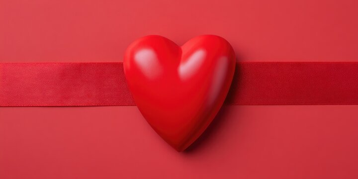red heart shape centered on horizontal ribbon monochrome red background symbolic protection concept for blood health awareness and medical safety communication