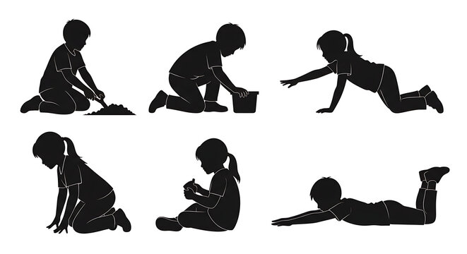 Silhouette sequence of a person crawling and walking