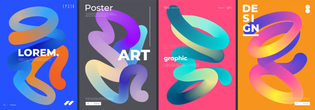 Posters with colorful squiggle shapes. Vector illustration.
