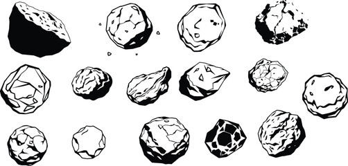 Asteroid Outline Icon with Irregular Rock Shape Design © PRO_ED