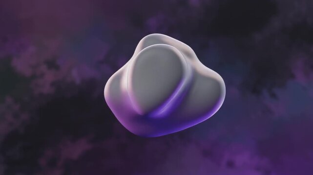 Abstract shape morphing and rotating with purple nebula background