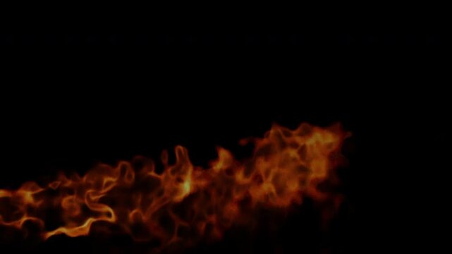 Low Flowing Fire Flames Across Black Background Animation