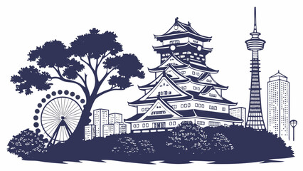 Naklejka premium Osaka Vector Skyline | Japan City Wall Art Print