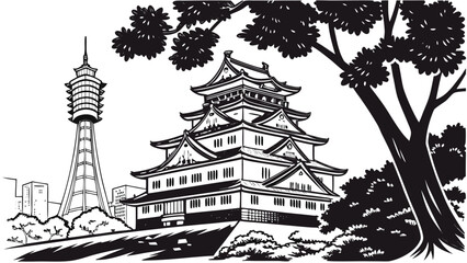 Naklejka premium Osaka City Skyline Vector Art