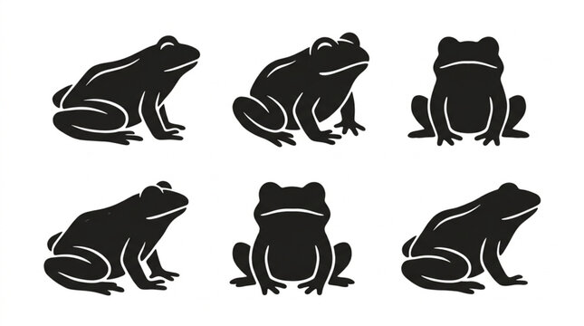 Group of black frog silhouettes sitting.