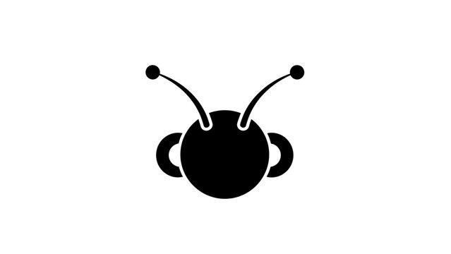 Black cartoon bee with antennae and wings stylized as a cute insect