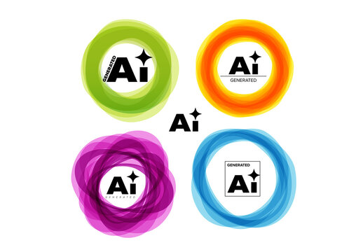 Artificial Intelligence AI Generated Text Badges in Colorful Circular Frames