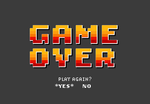 Retro Game Over Screen Editable Text Effect with Pixel Art Text and Play Again Option