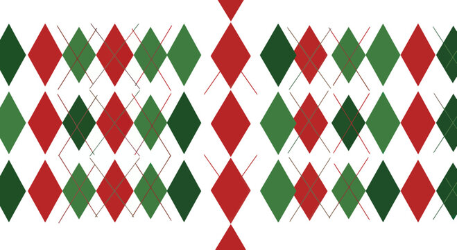 Argyle Pattern: Red, Green, Diamond Shapes, Christmas Holiday Fabric Texture Background
