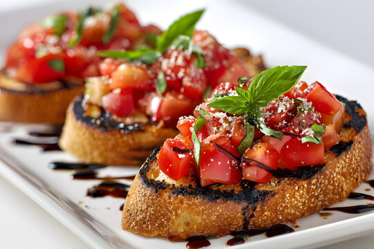 Classic Italian Bruschetta al Pomodoro Isolated on Pure White Background for Culinary Presentation