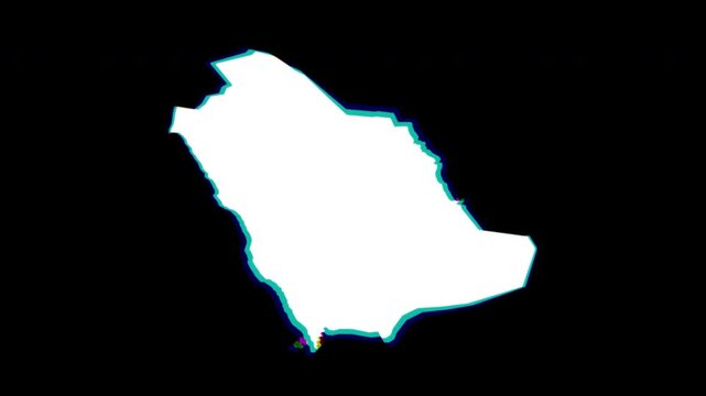 Saudi Arabia white and chromatic abstract map pop animation black background