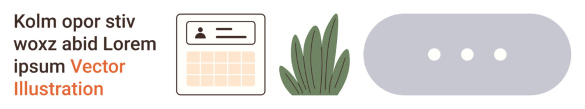 User experience, digital design, GUI components, profile management, web utilities, placeholder text. User profile card, plant icon dotted button. User experience and digital design concept