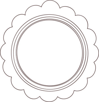 Hand drawn minimalist black line art round doily frame with scalloped edges and circular strokes for coloring and minimal creative design