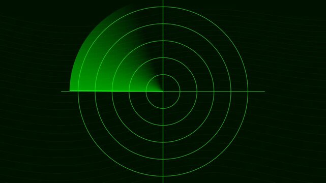 A green radar screen with concentric circles and a sweeping scanning sector in motion. This animation is a seamless loop.