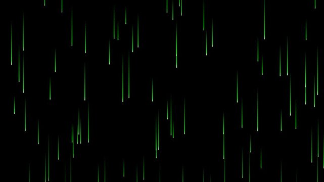 Animated green lines fall against a black background, simulating a digital rain or data stream effect. This motion graphic is ideal for technology themes.