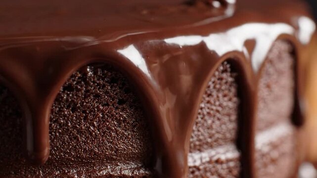 Chocolate glaze dripping over cake