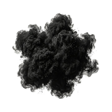 Dramatic black volcanic smoke explosion isolated. Disaster effect element.