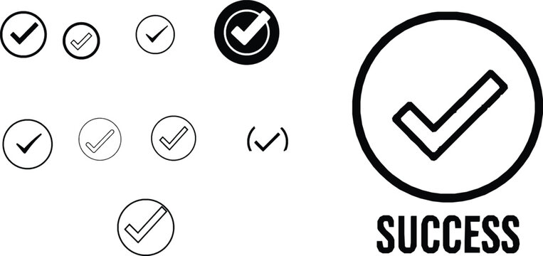 Checkmark Circle Outline Icon Success Symbol Approval Sign Isolated on White Background