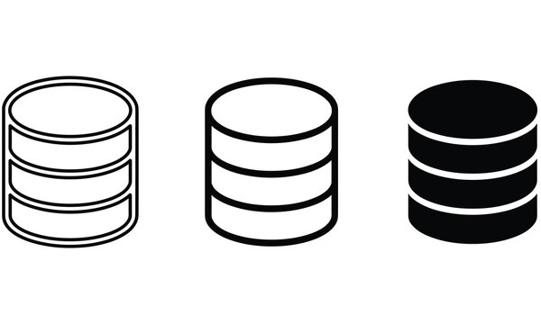 Three styles of database storage icon for data management and server concepts