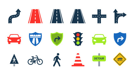 Road Signs and Traffic Icons Collection: Navigation, Safety, and Transport Symbols © Abdul