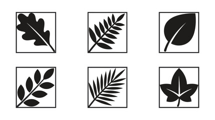 Fototapeta premium Leaf Icon Set in Minimal Black Botanical Silhouette Style