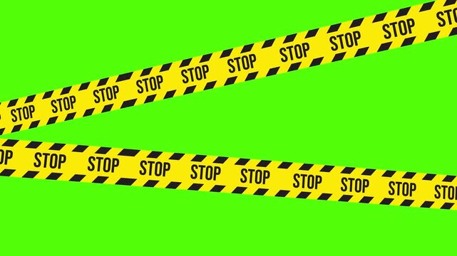 Stop Caution Tape: Strips of vibrant yellow caution tape with the bold word STOP printed repeatedly, stretched across a vivid green background. The image evokes a sense of warning and prohibition. 