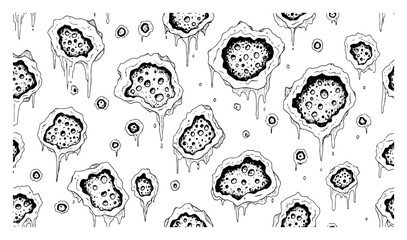 Organic biological cell pattern illustration, abstract fungal or crater texture with dripping liquid for scientific and dark aesthetic design © ----WWWLINE----