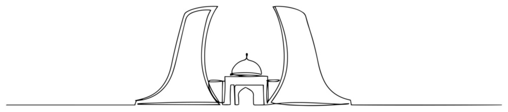 National Martyrs Memorial Bangladesh continuous line art, Jatiya Smriti Soudho monument minimalist landmark illustration