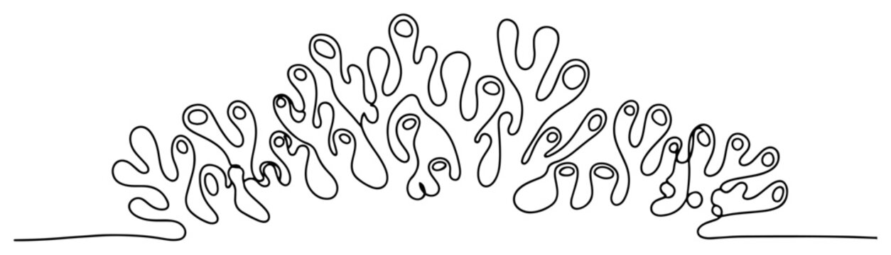 Underwater coral reef continuous line art, abstract sea anemone or seaweed organic nature minimalist illustration