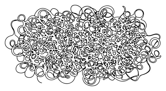 Abstract tangled scribble line art illustration, chaotic messy knot for mental health confusion or complex concept