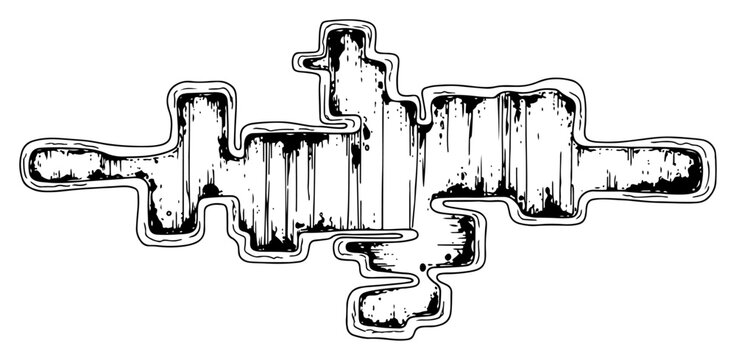 Abstract grunge distressed shape illustration, textured black and white graphic element for urban street art and industrial design
