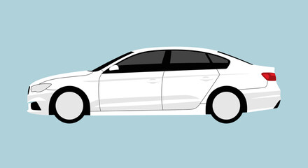 Fototapeta premium White sedan car illustration on light blue background isolated for design