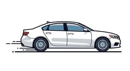 Naklejka premium White sedan car in motion against a white background vector illustration