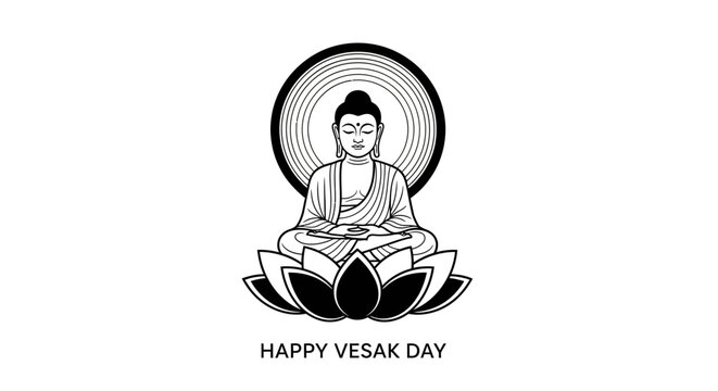 Buddha meditating on lotus flower, Vesak Day celebration, spiritual enlightenment, Buddhism symbol