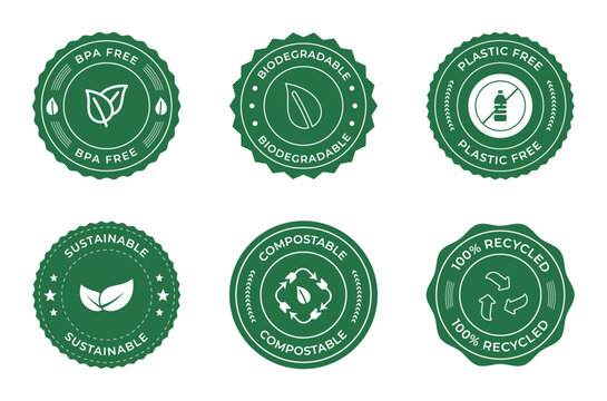 Eco-Friendly Certification Seal Set - Sustainable Green Product Badges for BPA Free, Biodegradable, Plastic Free, Compostable, and 100% Recycled Stamps Packaging Labels
